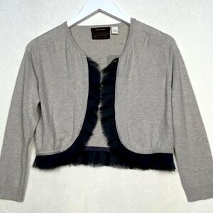 Anthropology Guinevere lambswool angora cardigan sweater, open fray trim. SMALL